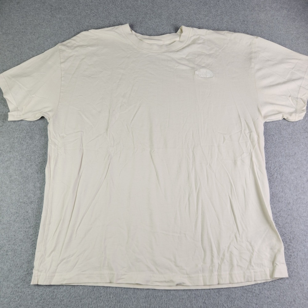 The North Face T-Shirt Mens 2XL Off-White Cotton Embroidered Logo Crew Neck
